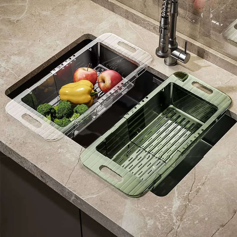 Telescopic Sink Basket, Extending Kitchen Drain & Colander Rack, Plastic, 38.6×23.6×10.6 cm