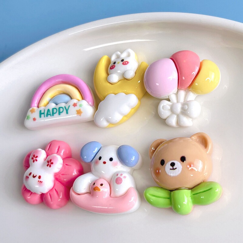 Cartoon cute rainbow rabbit balloon resin accessories cream glue handmade diy hair accessories head rope phone case material Cartoon cute rainbow rabbit balloon resin accessories cream glue handmade diy hair accessories head rope phone case material