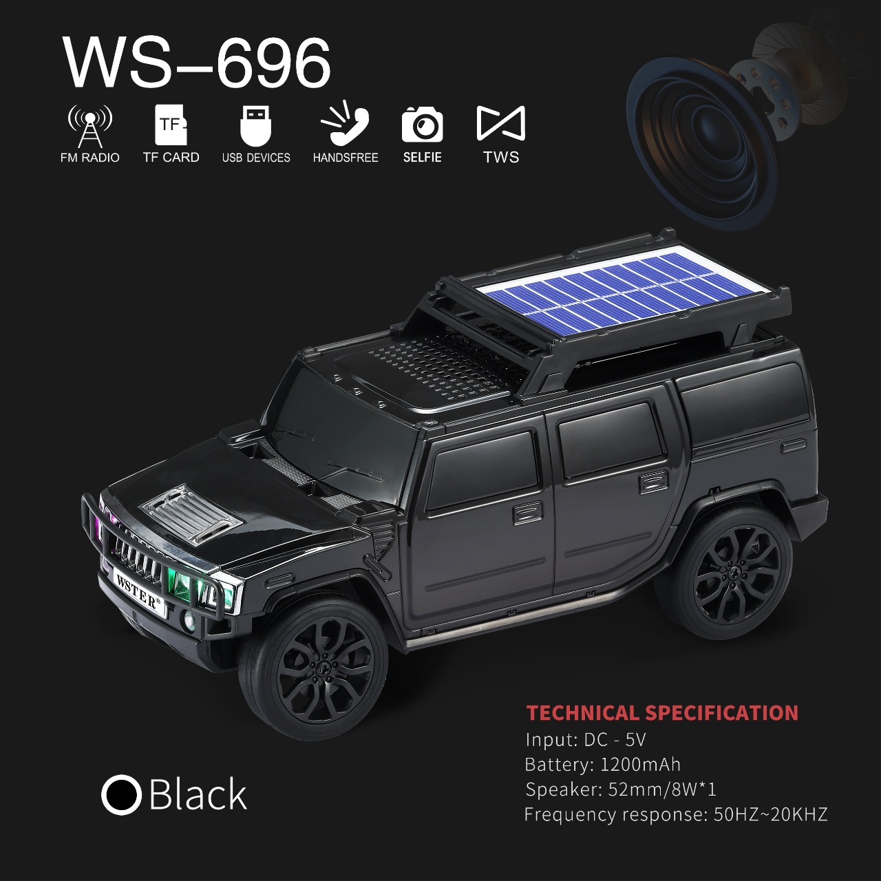 Transfronterizos de alta calidad modelo de automóvil solar recargable Bluetooth altavoz FM radio al aire libre personalizado sonido de regalo