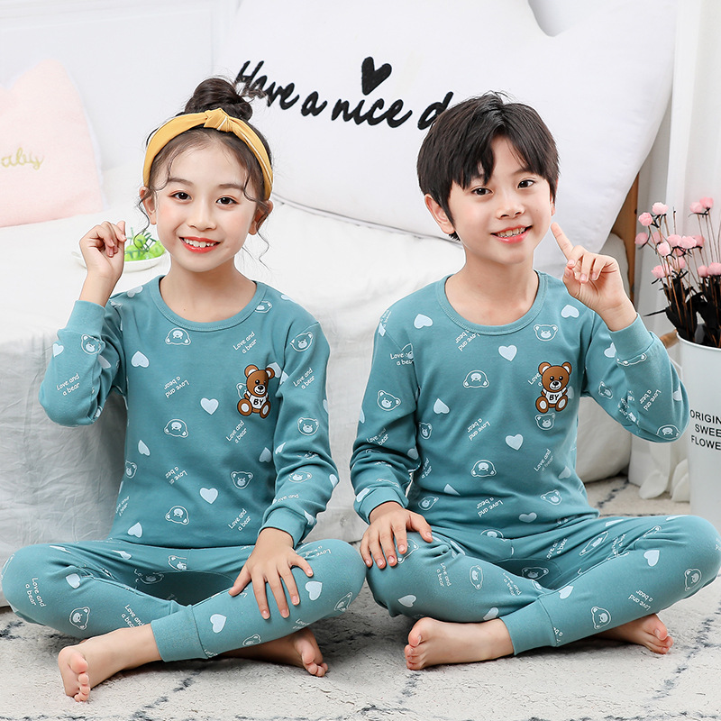 Children's Pure Cotton Autumn Clothing Set, Boys' and Girls' All-Cotton Underwear Set, Boys' and Girls' Thermal Base Layer Sleepwear, Cold-Proof