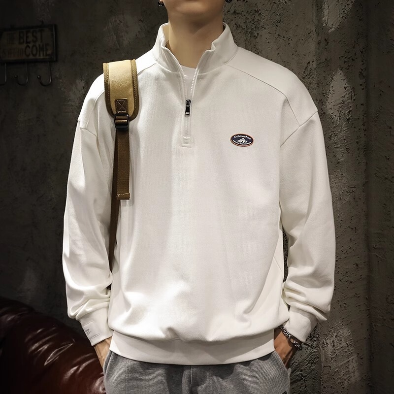 American-style trendy sports sweatshirt for men, 2026 spring/autumn new loose-fitting half-zip polo shirt with collar for men