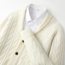 商务休闲羊毛开衫男士加厚纽扣V领毛衣翻领长袖外套V领提花羊毛衫