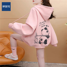 2025春秋冬季简约设计感字母卡通熊猫印花宽松百搭潮流新款卫衣女