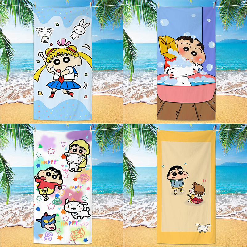 Oversized Cute Quick-drying Bath Towel Crayon Shin Beach Towel Microfiber Digital Printed Cartoon Beach Towel