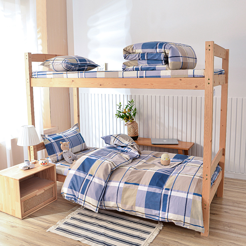 Juego de sábanas y funda nórdica de tres piezas, sábana ajustable de clase A, cama individual de dormitorio de algodón puro, ropa de cama escolar, ropa de cama para estudiantes