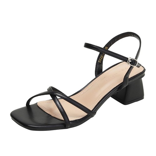 2024 summer new Korean version with skirt for women's shoes simple cross-band square toe open-toe sandals Korean version thick heel sandals for women