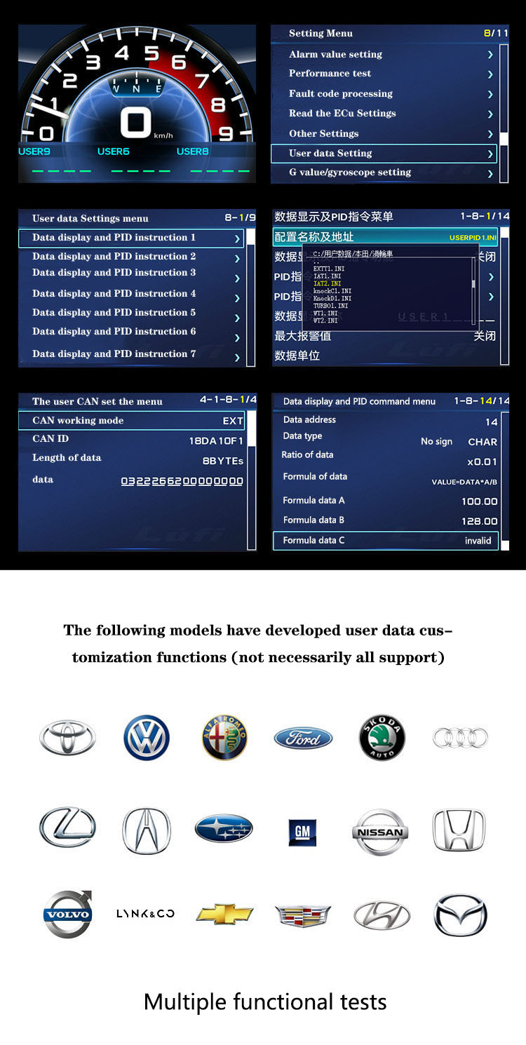 Three-generation LUFI XS car modified instrument OBD2 GPS multi-function LCD meter turbine speed G value gyro