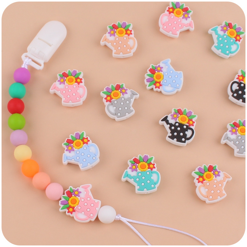 Bebé suministros de dibujos animados florero de silicona mordedor creativo DIY bebé molar pezón cadena anti-gota cadena Accesorios