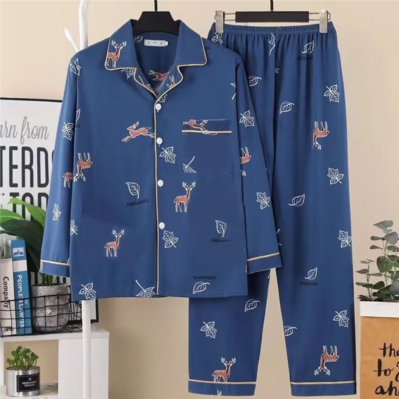 Pijamas de algodón masculinos primavera y otoño delgados pantalones de manga larga, jóvenes de mediana edad y ancianos, cardigans casuales, set de ropa para el hogar, cuatro temporadas