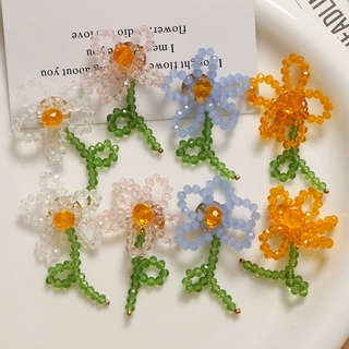 小清新编织串珠花朵耳环女diy亚克力配件手作耳钉耳饰材料批发
