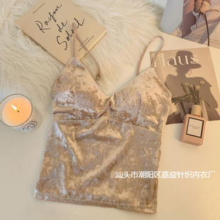 8305# autumn and winter gold velvet padded sanding camisole fixed cup underwear small fragrant sexy warm