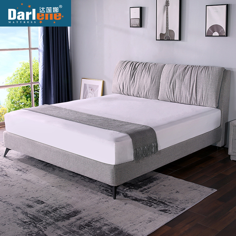 Fabric bed Washable Northern Europe science and technology modern Simplicity Small apartment Master Bedroom solid wood hotel Double Soft roll Marriage bed