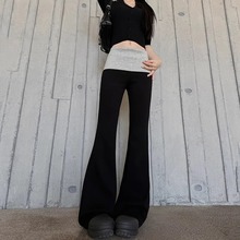 美式辣妹卫裤女春秋2025新款拼接撞色休闲阔腿裤高腰显瘦微喇叭裤