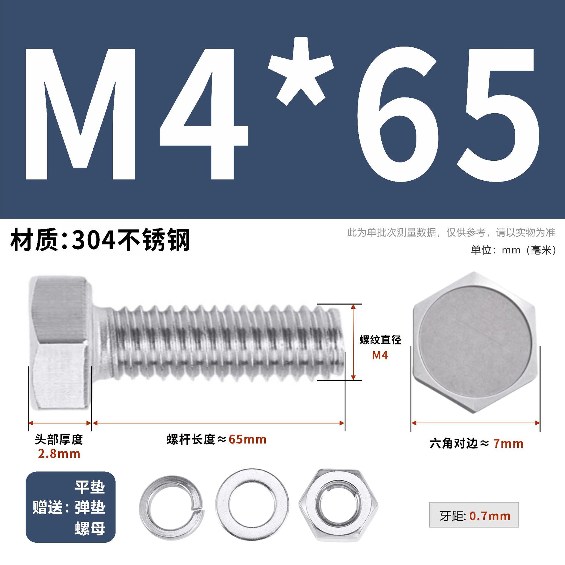 304 acero inoxidable tuerca perno hexagonal conjunto de accesorios de almohadilla de resorte M3M4M5M6M12 image 39