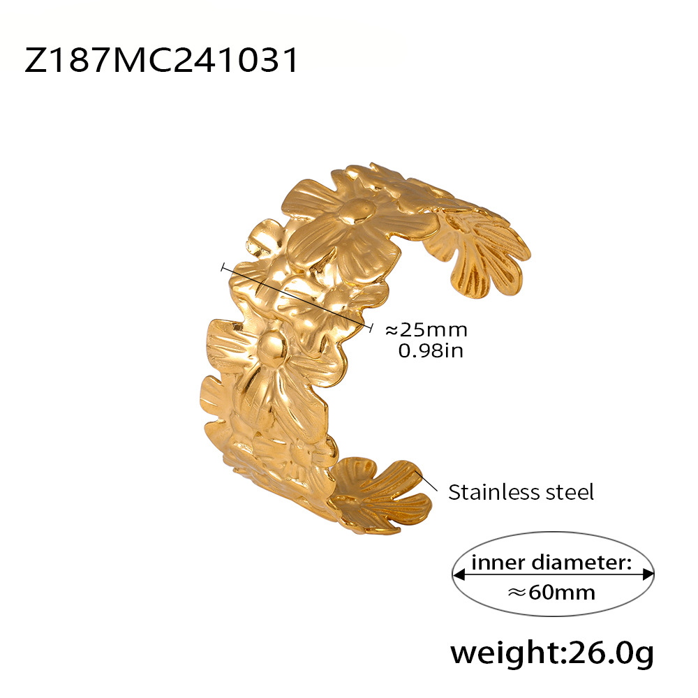 Square Sugar French Fashionable Exquisite Retro Pattern Wide Open Bracelet Titanium Steel Material Bracelet_voghion.com