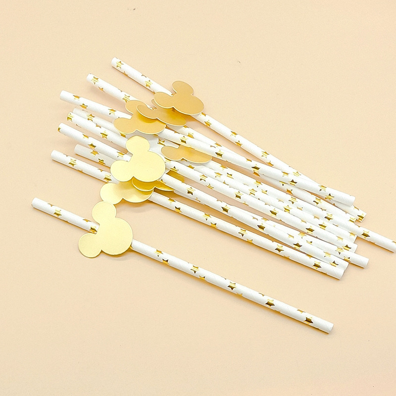 Fabricante al por mayor creativo fiesta paja decorativa serie de frutas con tarjetas Mickey papel paja creativa