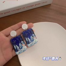 创意秋冬雪人耳环小众设计感可爱少女个性气质涂鸦耳饰