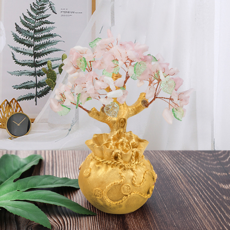 天然水晶碎石树 创意款钱袋底座摇钱树 桌面水晶 能量发生器 摆件 图 4