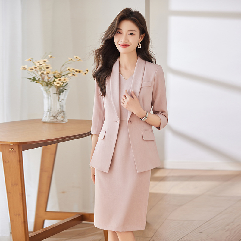 Professional suit suit summer female 2024 new host temperament formal suit seven sleeve suit dress two pieces Professional suit suit summer female 2024 new host temperament formal suit seven sleeve suit dress two pieces