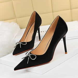 1932-3 han edition fashion high heels for women's shoes high heel with shallow mouth sweet pointed bow diamond single sh