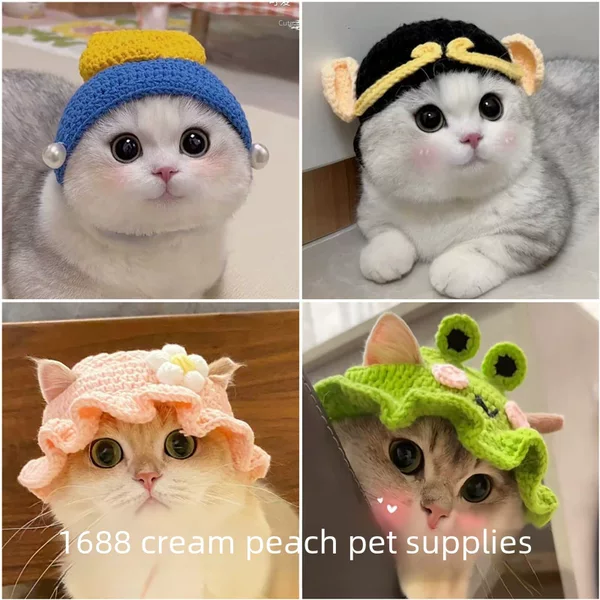 Amazon pet headgear cat dog knitted hat cospaly props headdress funny transformation clothing wholesale