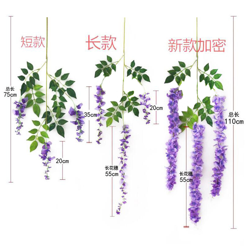 Flor de Glicinia, Flor de Techo Violeta, Flor de Glicinia para Bodas, Enredadera Decorativa, Enredadera de Flores Artificiales, Decoración del Hogar al por Mayor