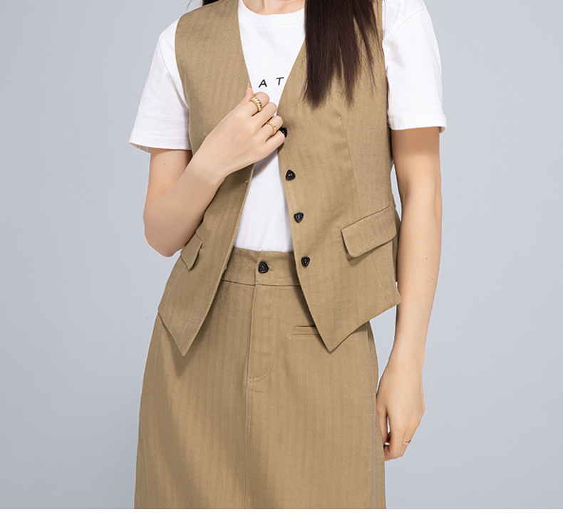 Áo vest gile nữ ngắn tay phong cách cổ điển chất liệu lanh Tencel — Gai Thật Màu chi tiết 2