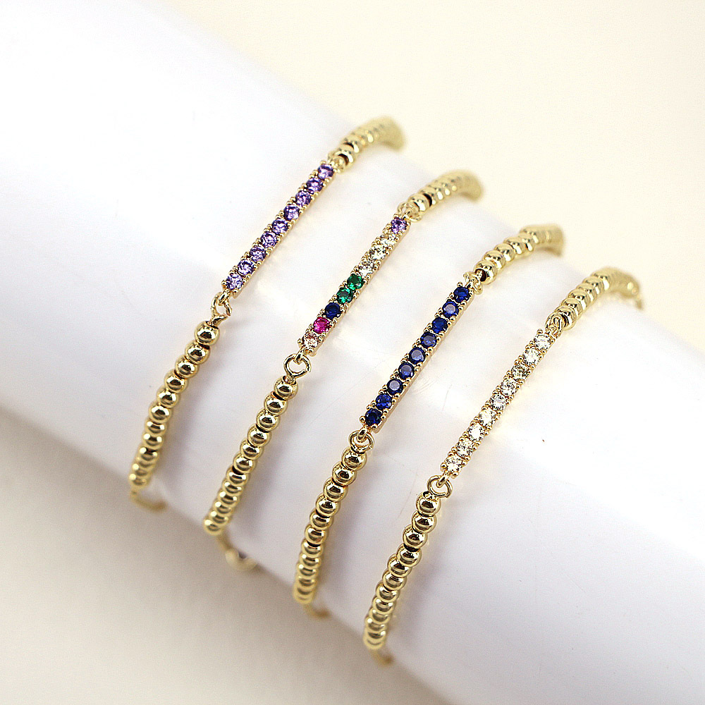 6g Weight New Simple Copper Micro Inlaid Color Zircon Geometric Beaded Bracelet