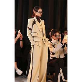 欧货撞色小西服外套工装马甲三件套装裤子感通勤女秋