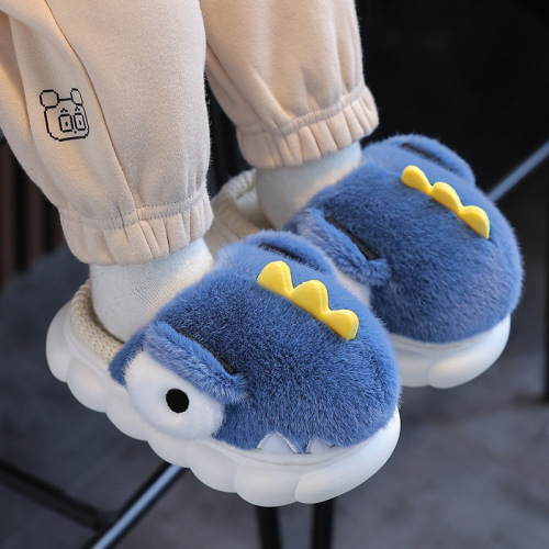 Children's Cotton Slippers Winter Boys Dinosaur Indoor Warm Footbed for Girls and Babies Plush Cotton Shoes
