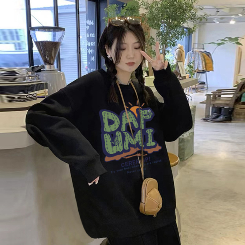 孕妇卫衣秋冬新款外穿2025圆领卫衣中长款宽松慵懒印花原宿风气质|undefined