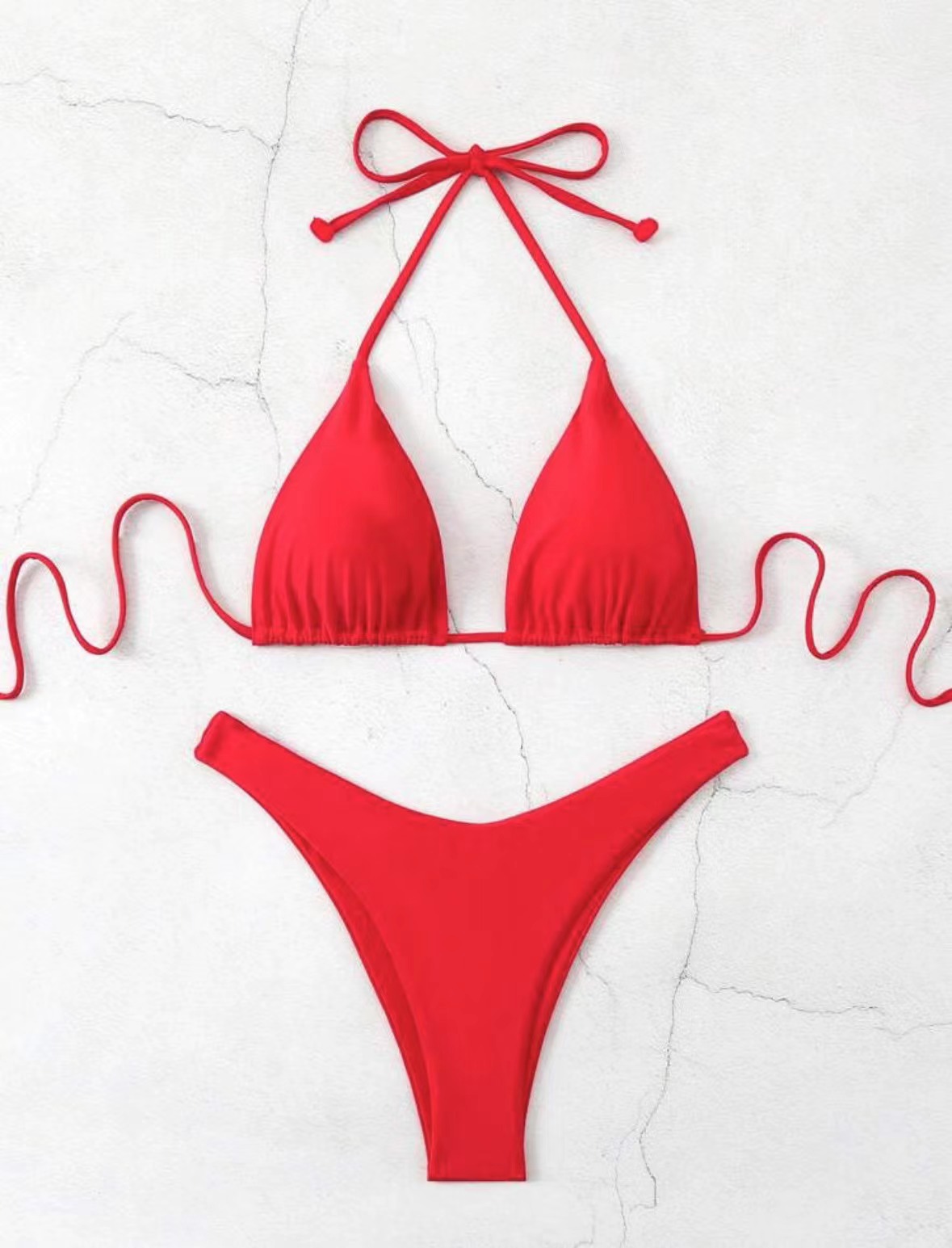Women's Clothing Tie Up Bikini Swimsuit Solid Color Two Piece Sexy Women's Clothing Swimwear_ecoleips.com
