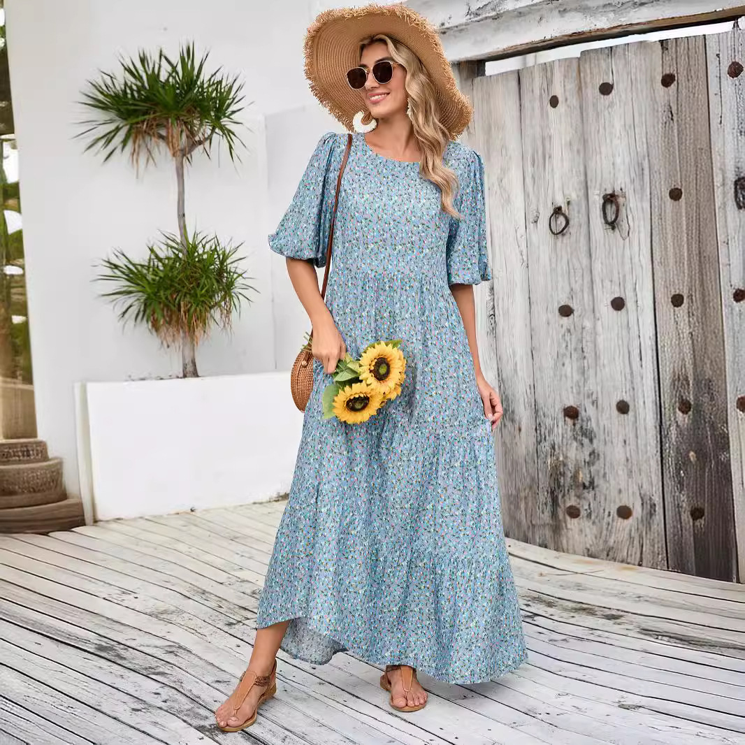 European And American Cross-border Foreign Trade Middle Eastern Robe, Loose-fitting Round-neck Mid-sleeve Dress,_ecoleips.com