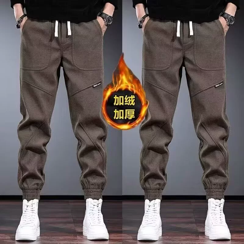 Производители оптовые бархатные толстые зимние брюки для мужчин свободные дикие тренды повседневные брюки с широкой талией большого размера