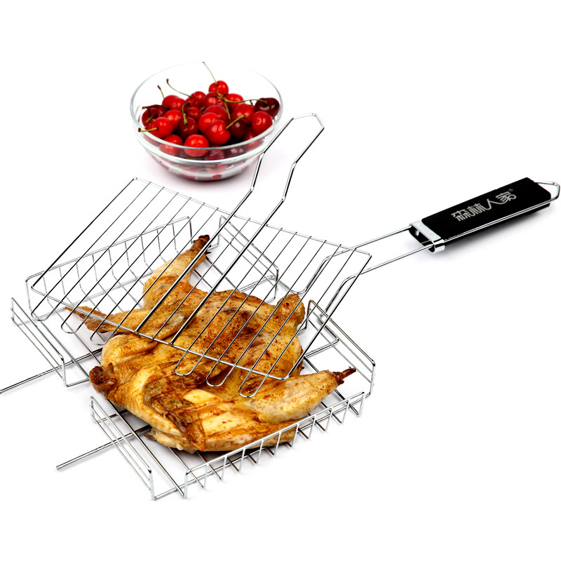 Multi-layer 3D barbecue basket, barbecue wire grid, straight handle barbecue grid, fish skewer, chicken rack net