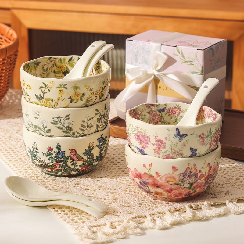 ins中古风油画般陶瓷米饭碗高颜值复古餐具个人专用吃饭碗甜品碗|undefined