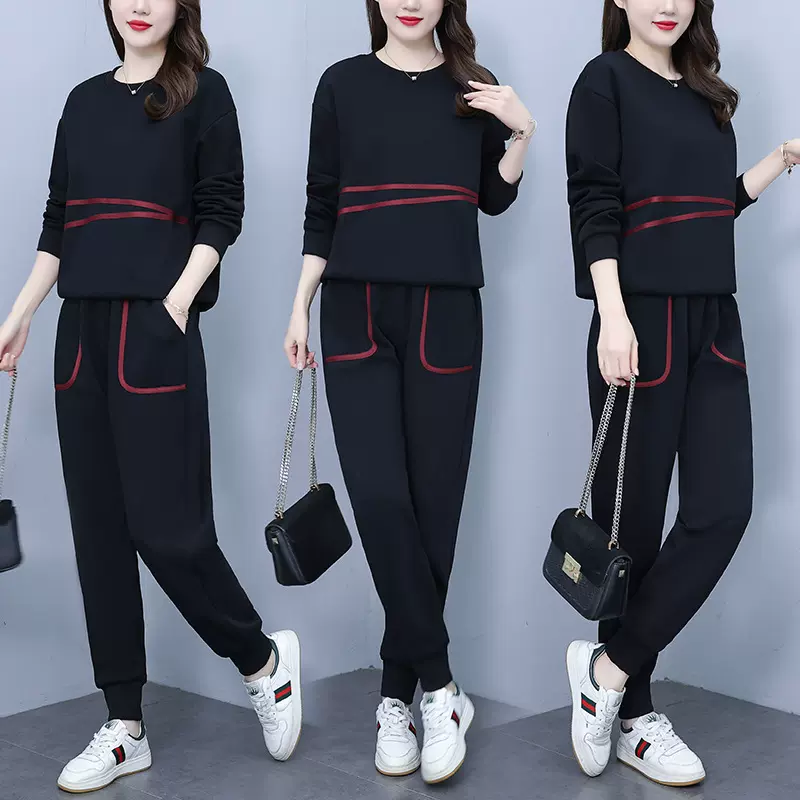 大码女装休闲时尚套装女2025新款秋季宽松遮肚显瘦上衣裤子两件套