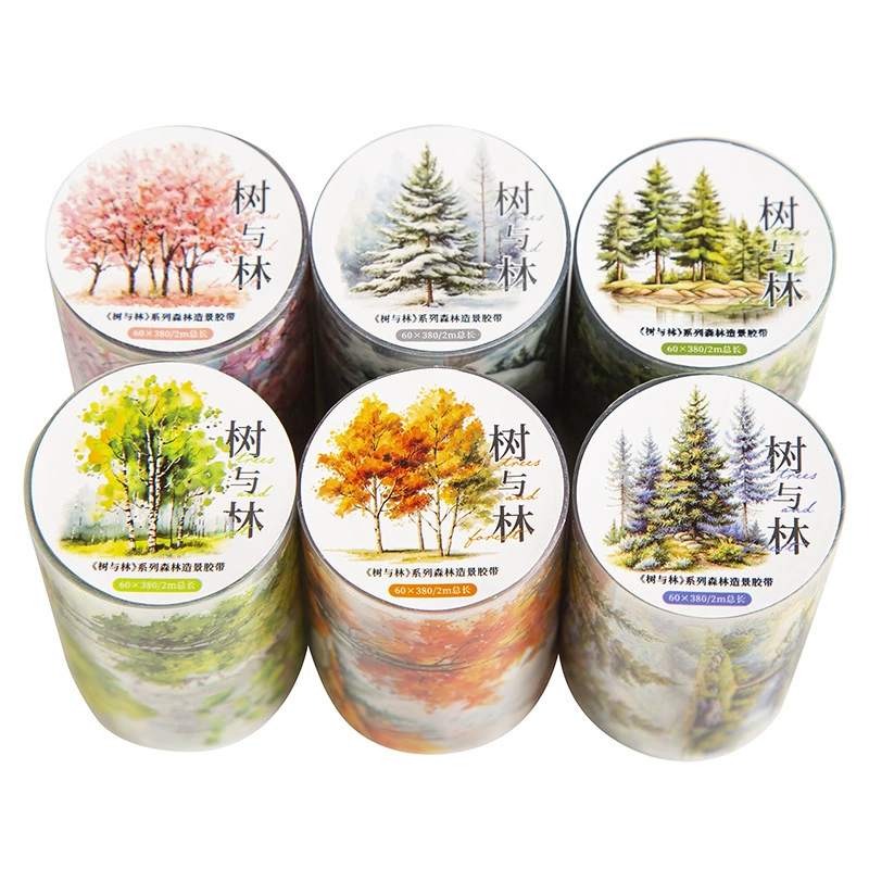 Декоративная лента PET «Tree and Forest», ретро‑эстетика, пейзажные наклейки, 10 шт.