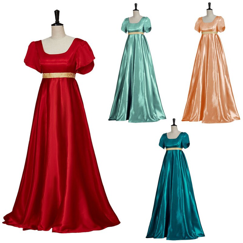 19Th Century Dress Satin Retro Dress Victorian Ball Gown Empire Waist Regency Dress Cos Suit