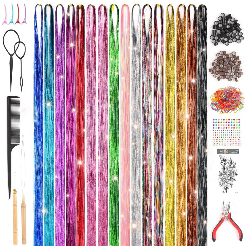 Wigs Cross-Border Trade Shiny Multicolored Wig Strands Gold and Silver Hair Extensions Hair Tinsel Laser Hair Extensions