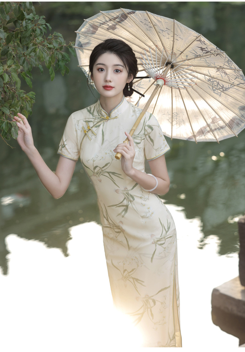 New Chinese-style Elegant Improved Cheongsam Dress For Women, Summer New Design With Buttons, Slit, And Printed Pattern_ecoleips.com
