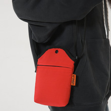 日系单肩包红色小包挂脖手机包帆布斜挎包街头潮流女包个性小方包