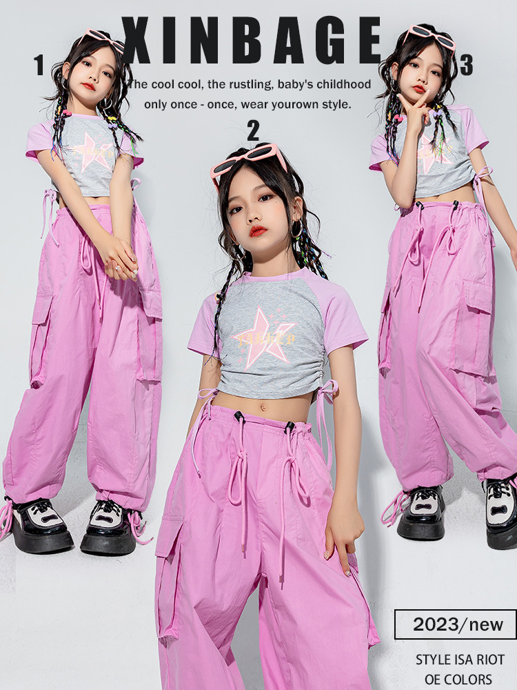 Children's hip hop fashion clothes summer children's model catwalk fashion cool suit dopamine jazz dance girls' clothing