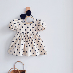 Girls Dress 2023 Summer New Korean Style Western Style Baby Girl Chiffon Polka Dot Puff Sleeve Baby Princess Dress