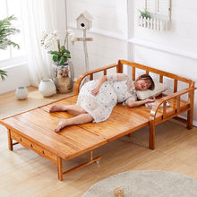 W啠3折叠竹床可折叠沙发床两用多功能出租房双人单人家用午休简易