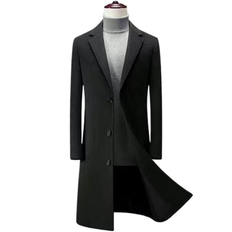 New cross-border men's mid-length trench coat, single-breasted wool coat, business casual Korean style slim fit trench coat jacket.