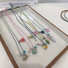 跨境热卖海洋风贝壳多巴胺海星项链彩绳陶瓷鱼吊坠波西米亚颈链