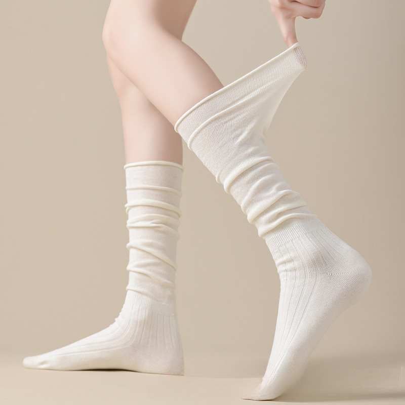 Trendy Women's Mid-Calf Socks, Short Boots, Gray and White Slouch Socks, Knee-High Socks