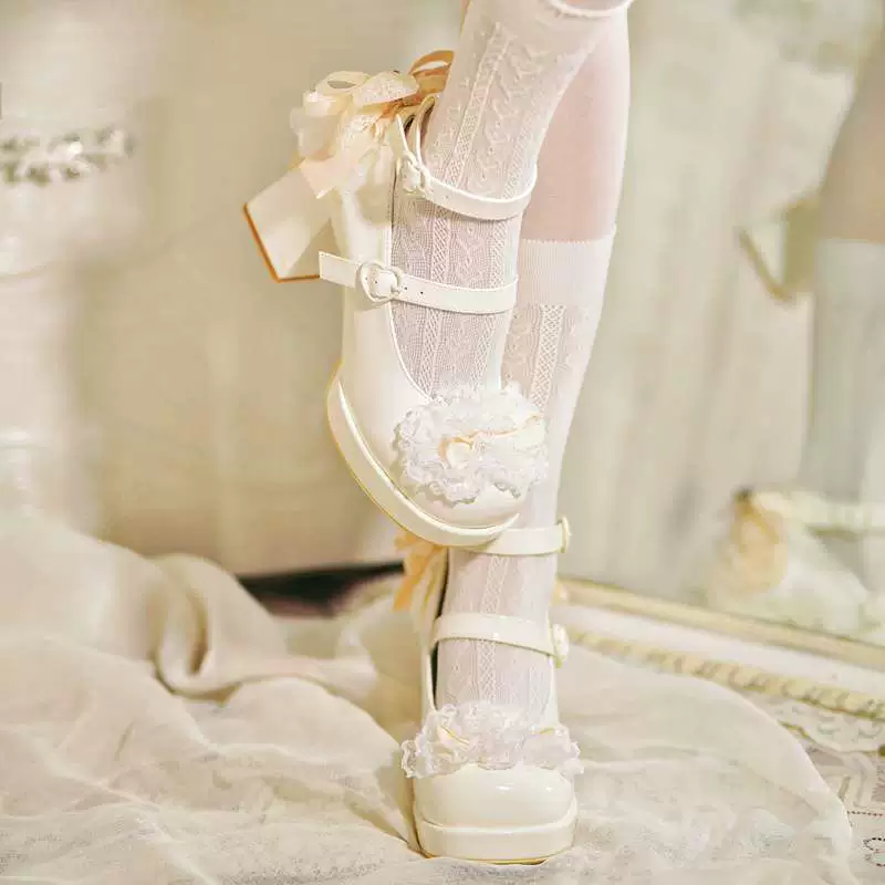 Туфли в стиле Лолиты для девочек, милые и милые туфли в стиле Лолиты, водонепроницаемые туфли на высоком каблуке на платформе с сказочным бантом