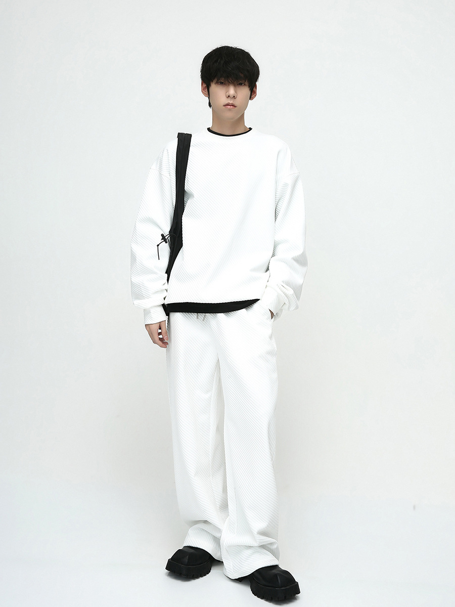 Mtlclothes ropa de Hombre | 2023 otoño nuevo estilo japonés estilo simple color sólido suéter cuello redondo traje moda